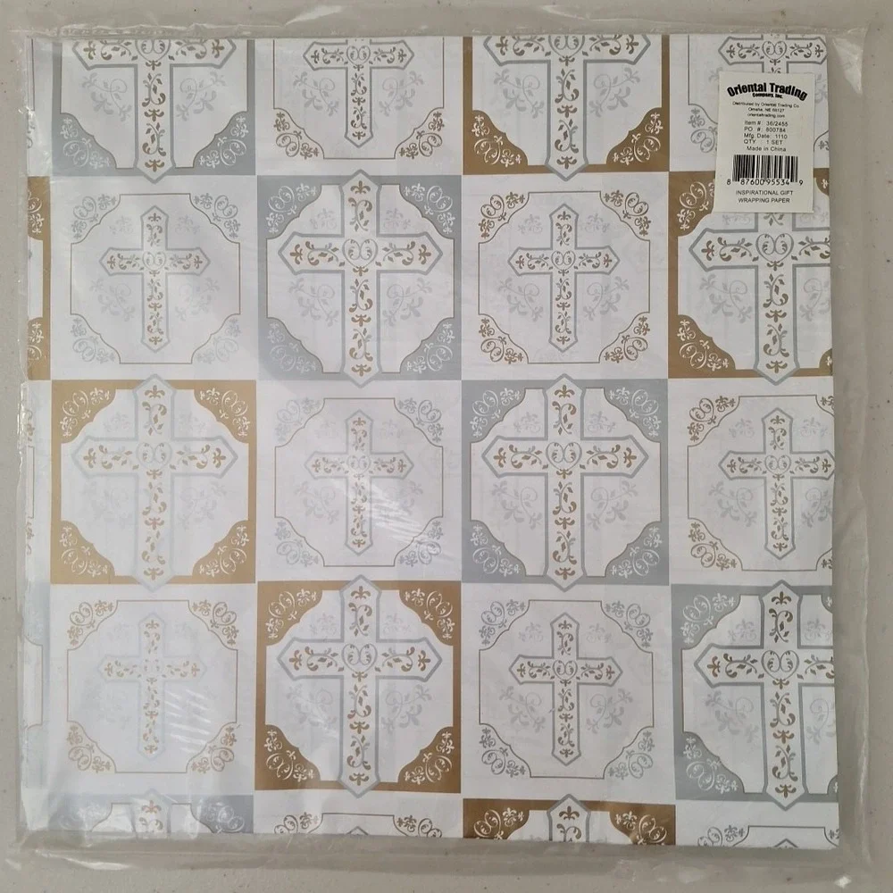 Vintage NEW Inspirational Cross Gift Wrapping Paper Made In USA